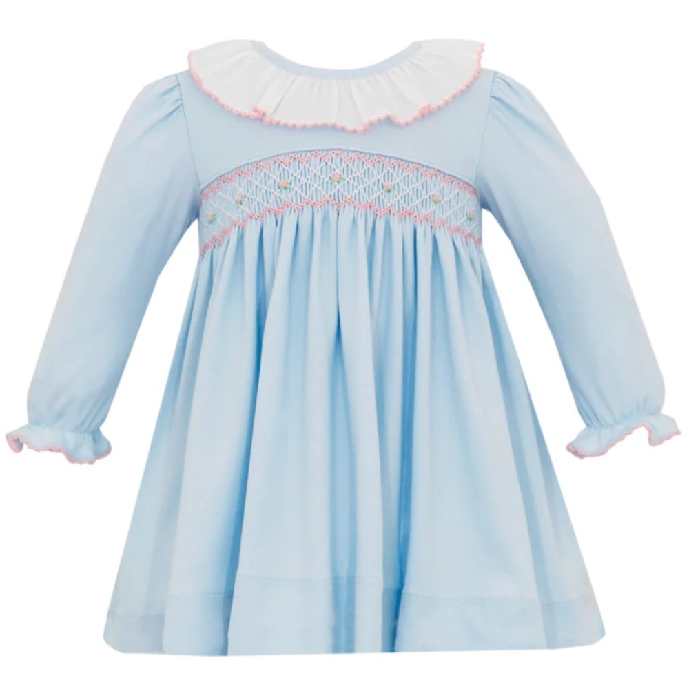 NWT Petit Bebe 403D Sophia Long Sleeve Light Blue Smock Knit Dress 24m